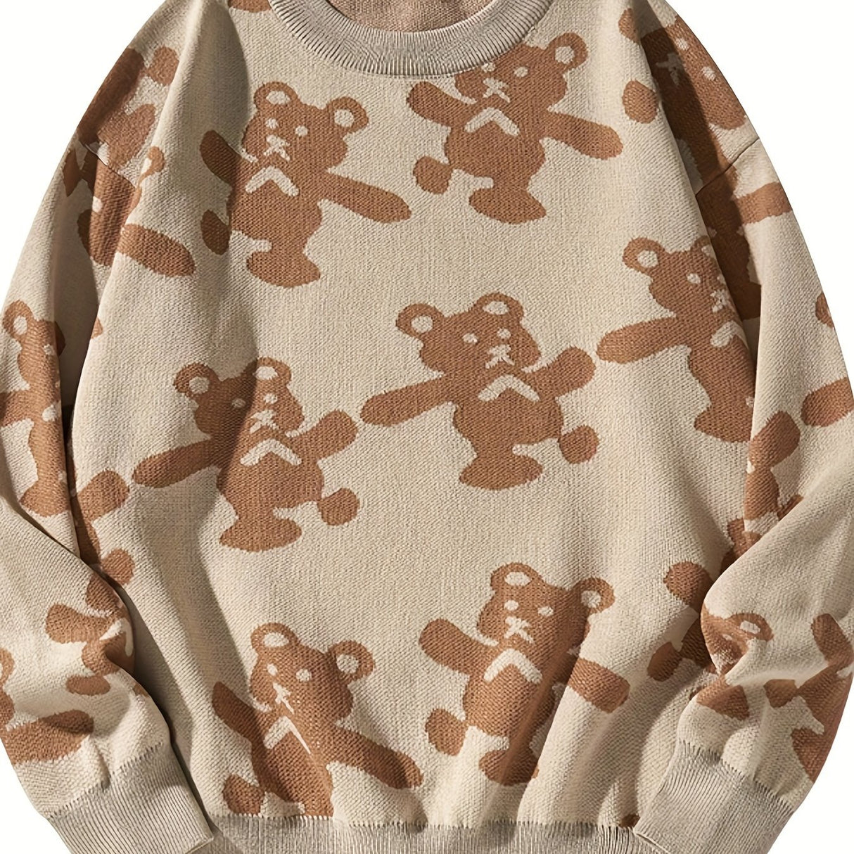 Cozy Cute Bear Pattern Pullover Sweater for Men - Warm and Trendy Couple Clothing for Winter - Soft, Breathable, and Comfortable Sweaters
