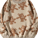 Cozy Cute Bear Pattern Pullover Sweater for Men - Warm and Trendy Couple Clothing for Winter - Soft, Breathable, and Comfortable Sweaters