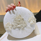 Vibrant Floral Embroidery Round Clutch Bag - Stunning Wedding Party Purse for Women, Elegant Hanfu Accessories with Delicate Flower Pattern, Perfect for Banquet and Formal Occasions