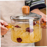 50.72oz Borosilicate Glass Stovetop Pot with Lid - Heat Resistant Transparent Cooking Pot for Soup, Milk, Porridge - Dual Yellow Handles, Microwavable & Stove Compatible Cookware