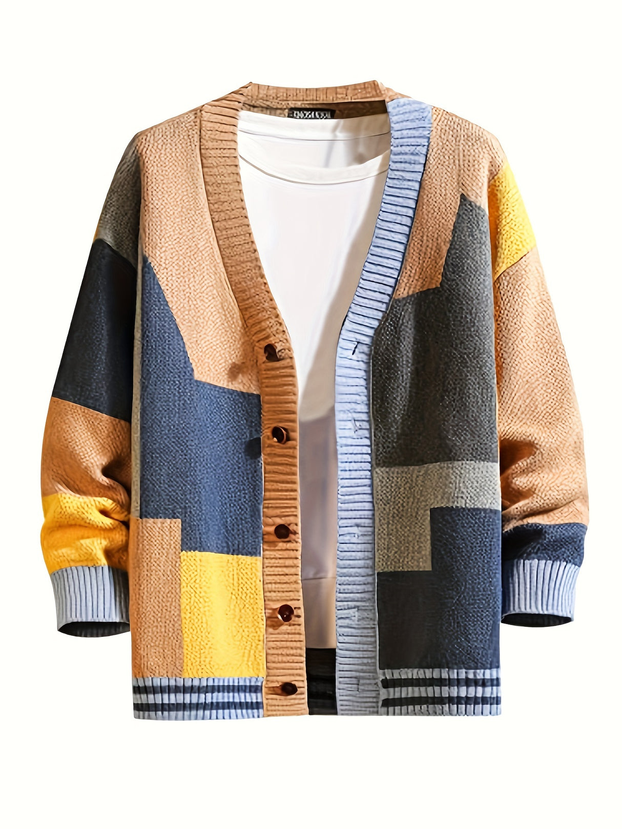 Spring & Autumn Color Spliced Knit Cardigan Sweater for Men & Women - V-Neck Casual Sweater