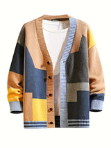 Spring & Autumn Color Spliced Knit Cardigan Sweater for Men & Women - V-Neck Casual Sweater