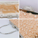 Luxurious Faux Pearl Evening Clutch Bag - 3D Flower Embellished, Top Ring Design, Wedding Bridal Prom Banquet Purse with Elegant Look and Compact Size