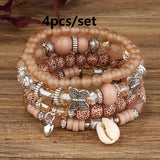 3pcs/set Vibrant Bohemian Butterfly Pendant Tassel Beaded Elastic Multi-Layer Acrylic Bracelets - Stylish Boho Accessories for Men and Women - Perfect Daily Decoration, Gift for Family, Friends, Boyfriends, and Girlfriends on