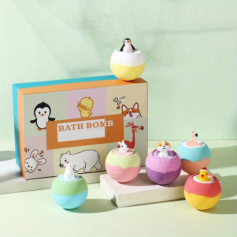 Animal-Themed Bath Bombs Set With Miniature Figures, Soothing Aromatherapy Fizzies For Relaxing Bubble Baths, Birthday Gift, Home Spa Bathroom Essentials