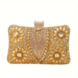 Vintage Glamour Ladies' Cocktail Clutch Bag - Sparkling Rhinestones, PU Leather, Optional Chain Shoulder Strap, Stylish Party Prom Handbag with Classic Design and Timeless Elegance