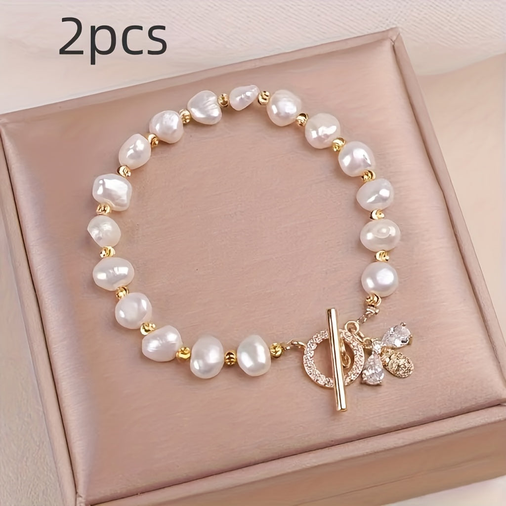 2 Exquisite Handmade Freshwater Pearl Link Bracelets - Elegant Wedding Anniversary and Mother's Day Gifts - Hypoallergenic, Nickel-Free, and Durable Jewelry for Women