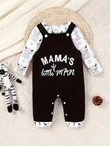2pcs Of Baby Boy Autumn Style Cow Head Print Long Sleeved Shirt+overalls with Letter Print Set, Perfect for Outdoor