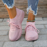 Women's Knit Sports Shoes, Solid Color Lace Up Low Top Running Shoes, Casual Outdoor Sneakers