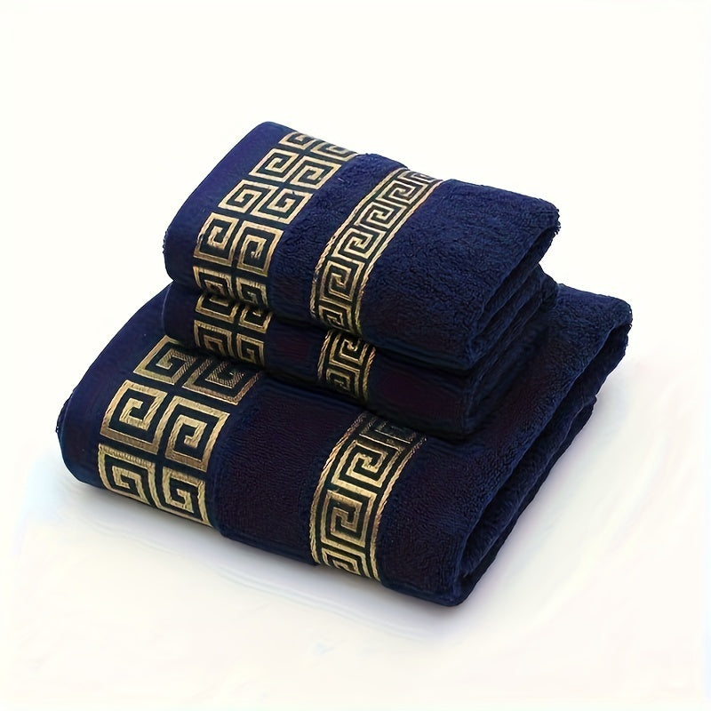 3-Piece Cotton Towel Set - Contemporary Embroidered Design, Super Absorbent Knit Fabric Bath and Hand Towels, Space-Themed 400 GSM Luxury Bathroom Essentials (1 Bath Towel, 2 Hand Towels)
