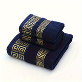 3-Piece Cotton Towel Set - Contemporary Embroidered Design, Super Absorbent Knit Fabric Bath and Hand Towels, Space-Themed 400 GSM Luxury Bathroom Essentials (1 Bath Towel, 2 Hand Towels)