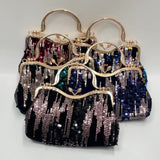Luxurious Sequins Velvet Evening Clutch Bag - Women's Elegant Handbags for Banquet Wedding Party - Glitter Top Ring, Velvet Fabric, Small Size, Stylish Accessory for Formal Occasions