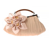 Floral Decor Clutch Bag, Elegant Ruched Detail Handbag, Women's Trendy Chain Shoulder Bag For Party