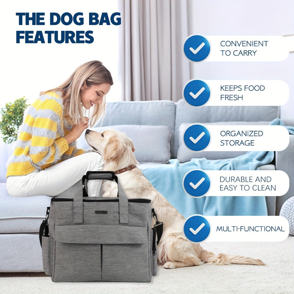 Travel Bag for Pets, a Weekend Travel Set for Dogs And Cats, Airline-Approved Tote Bag with Storage, Featuring Multiple Pockets, 2 Pet Food Containers, And 2 Collapsible Silicone Bowls.