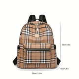 Vintage Plaid PU Material Women's Backpack With Adjustable Straps And Zipper Closure, Casual Style Large Capacity Travel School Bag