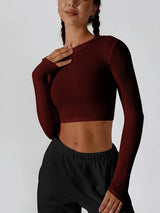 Womens Long Sleeve Shirts Ribbed Crop Tops Workout Slim Fit Crew Neck Stretchy Fitted Tee