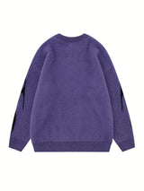 [Long Sleeve Soft Knit Sweater] Trendy Two-Tone Geometric Pattern Knit Sweater for Men - Soft Imitation Mink, Long Sleeve, Loose Fit, Street Style, Machine Washable - Perfect for Fall/Winter Couples Matching, Plus Size Sweate