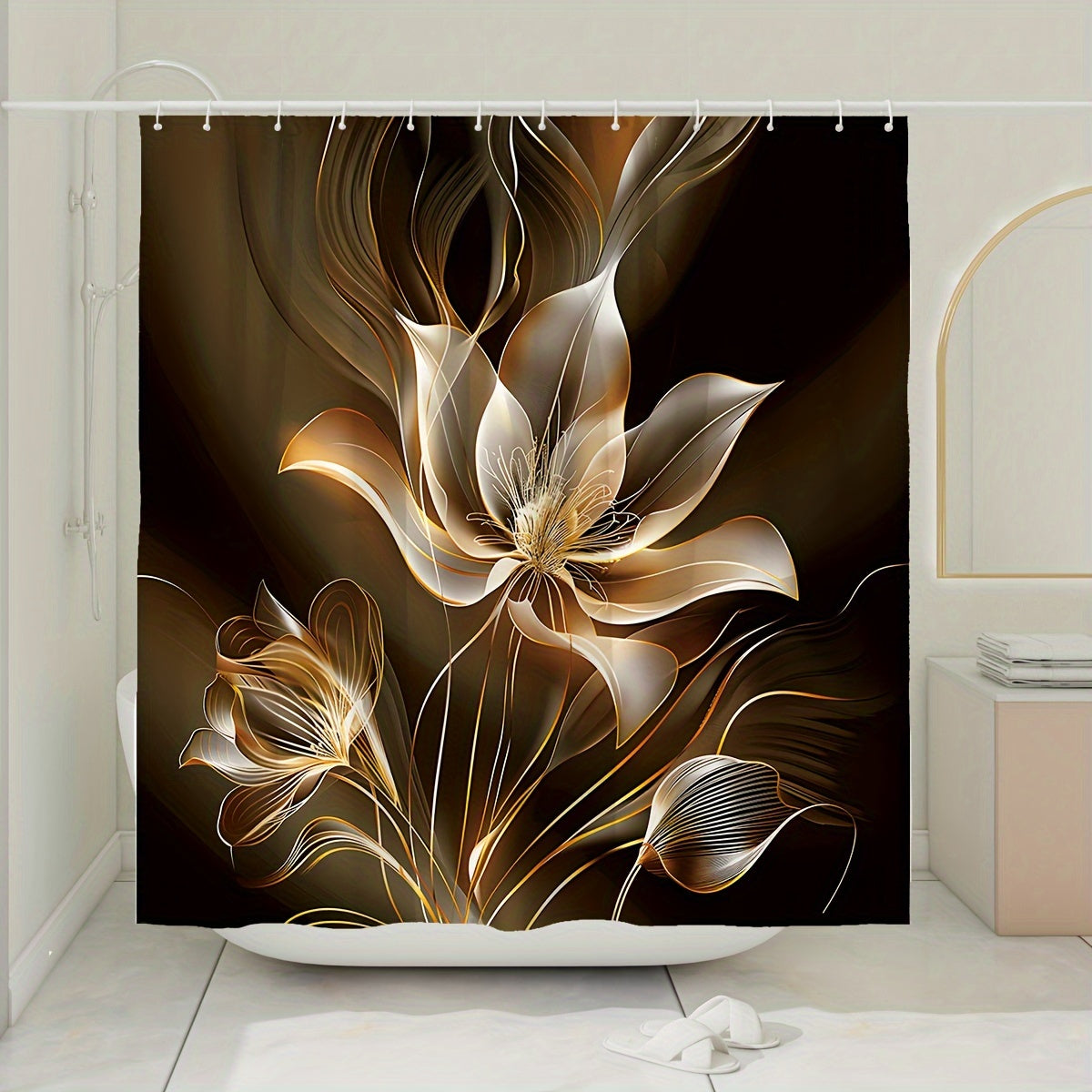1/4pcs Deluxe Floral Shower Curtain Set - Waterproof, Non-Slip, U-Shaped Toilet Mat, 12 Hooks, Bath Mat, Bathroom Decor Accessories - Complete Bathroom Essentials Kit
