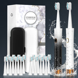2 Pack Sonic Electric Toothbrushes For Adult With 16 Brush Heads, Ultra Long Battery Life & Fast Charging, 6 Cleaning Modes Smar, Smart Time Reminder Travel Electric Toothbrush