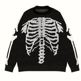 Gothic Skeleton Pattern Knitted Sweater, Men's Casual Warm Slightly Stretch Crew Neck Pullover Sweater For Men Fall Winter