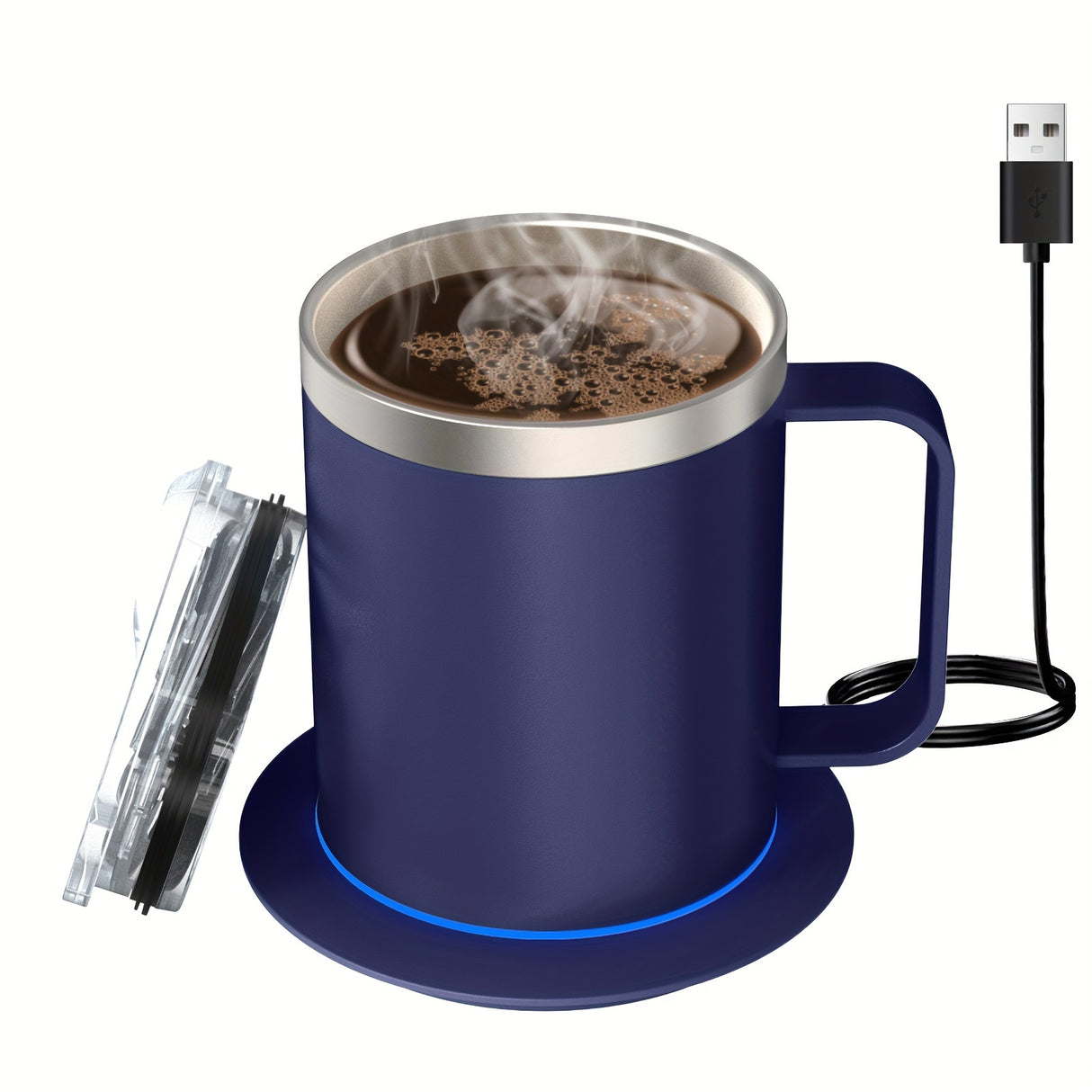 Electric Coffee Mug Warmer Set For Desk - Heating Base & Lid - Intelligent Mug For Heating Milk, Tea & Hot Chocolate - Keeps Drinks Up To 131°F/55°C - Perfect Gift For Coffee Lovers