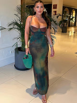 Alluring Appeal] Chic Off-Shoulder Backless Bodycon Dress for Women - Vintage-Inspired Tie-Dye Print, Sexy Spaghetti Strap Design, Perfect for Spring/Summer Events, Autumn Party Wear|Backless Evening Wear|Knitted Texture
