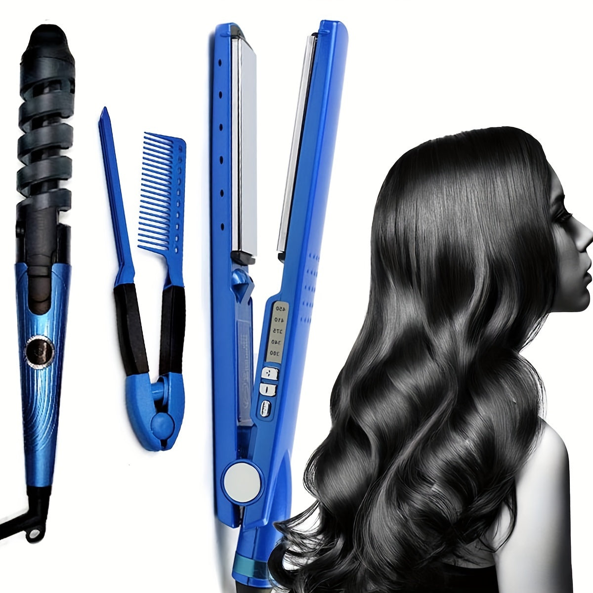 Hair Curling Stick Set, Professional Spiral Hair Curling Wand, Professional Hair Straightener Flat Iron, Hair Straightening Comb
