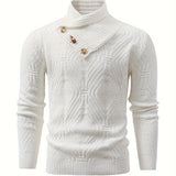 Stylish Thermal Knit Sweater for Men - Soft Long Sleeve Pullover Tops with Button Detail and Small Stand Collar - Perfect for Casual Wear and Layering