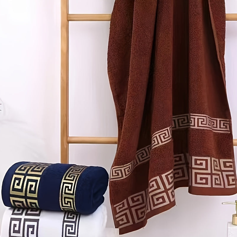 3-Piece Cotton Towel Set - Contemporary Embroidered Design, Super Absorbent Knit Fabric Bath and Hand Towels, Space-Themed 400 GSM Luxury Bathroom Essentials (1 Bath Towel, 2 Hand Towels)