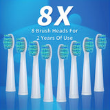 [Electric Toothbrush Water Floss Combo] 8 Brush Heads Rechargeable Electric Toothbrush - Water Floss Combination Kit with 5 Nozzles, Oral Doucher, White Home Kit