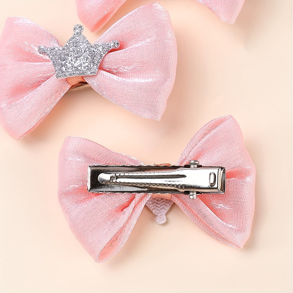 8pcs Adorable Pink Glitter Puppy Hair Bows with Crown Metal Clips - Handmade Pet Grooming Accessories for a Cute, Stylish Look, Dog Hair Styling|Glittery Pet Bow|Soft Texture Bow, Dog Hair Accessories