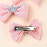 8pcs Adorable Pink Glitter Puppy Hair Bows with Crown Metal Clips - Handmade Pet Grooming Accessories for a Cute, Stylish Look, Dog Hair Styling|Glittery Pet Bow|Soft Texture Bow, Dog Hair Accessories