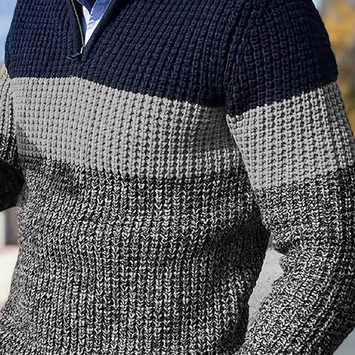 All Match Knitted Color Block Sweater, Men's Casual Warm Slightly Stretch V Neck Pullover Sweater For Men Fall Winter