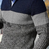 All Match Knitted Color Block Sweater, Men's Casual Warm Slightly Stretch V Neck Pullover Sweater For Men Fall Winter