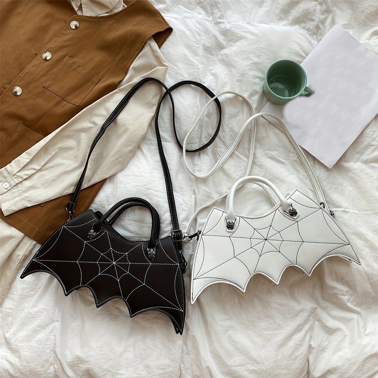 Bat Wing Shaped Crossbody Bag, Halloween Novelty Handbag, Gothic PU Leather Coin Purse