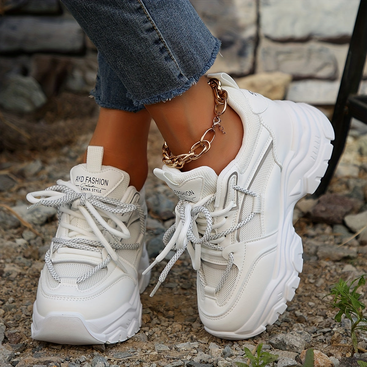 Women's Shockproof Thick Bottom Running Shoes, Casual Breathable Non-slip Sports Shoes