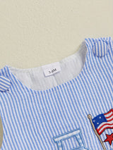 Toddler Boys Rompers Independence Day Clothes Flag Star Embroidery Stripe Summer Sleeveless Overalls Bodysuits Jumpsuits, for Outdoor