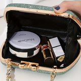 Shimmering Heart Glam Clutch Bag - Studded Chain & Metal Detail - Versatile Evening Wear for Banquets & Parties - Durable PU Material