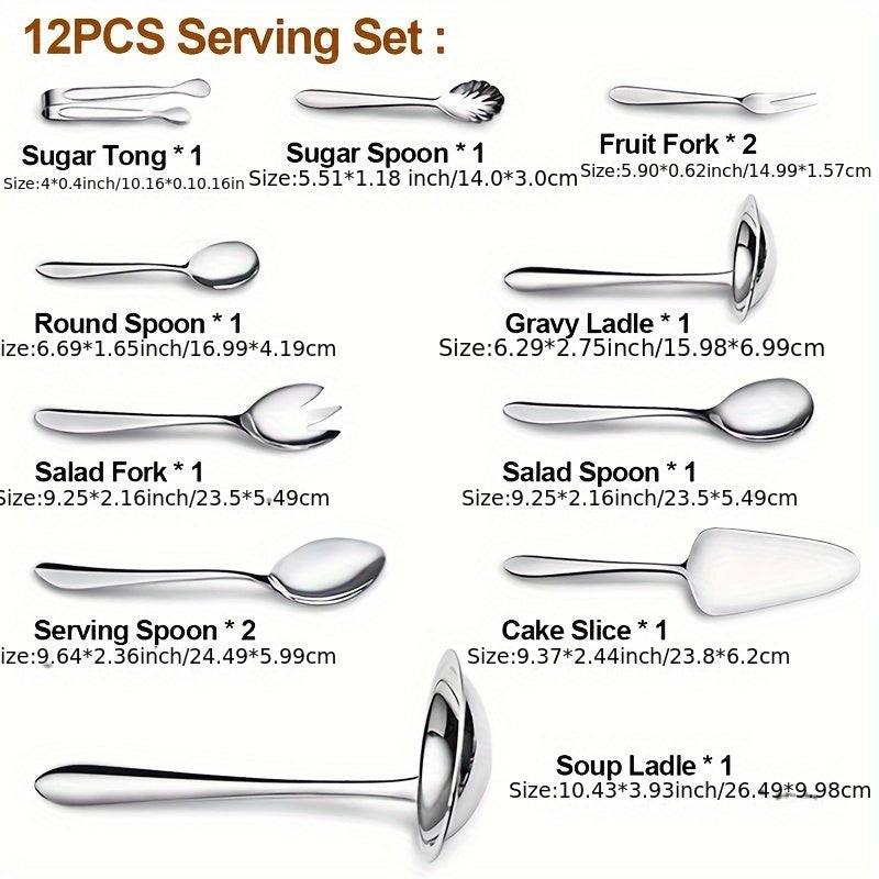 Elegant 72-Piece Silverware Set, Stainless Steel Flatware Set for 12 Guests - Comprehensive Cutlery and Serving Utensils Set, Dishwasher Safe