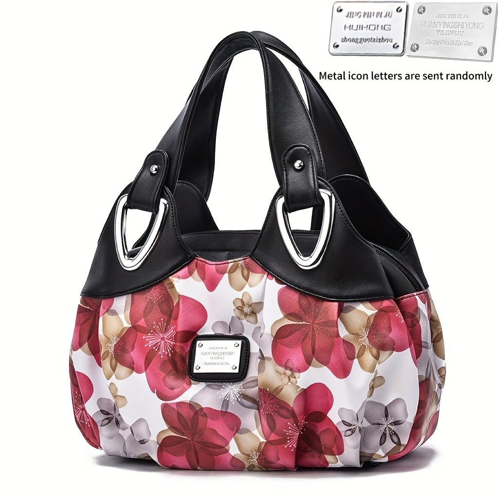 Flower Pattern Top Handle Large Capacity Tote Bag, PU Leather Textured Shoulder Bag, Casual Versatile Commuter Bag - For Women - Stylish & Spacious - Perfect for Work, Shopping & Travel - Ideal Gift for Fashionistas