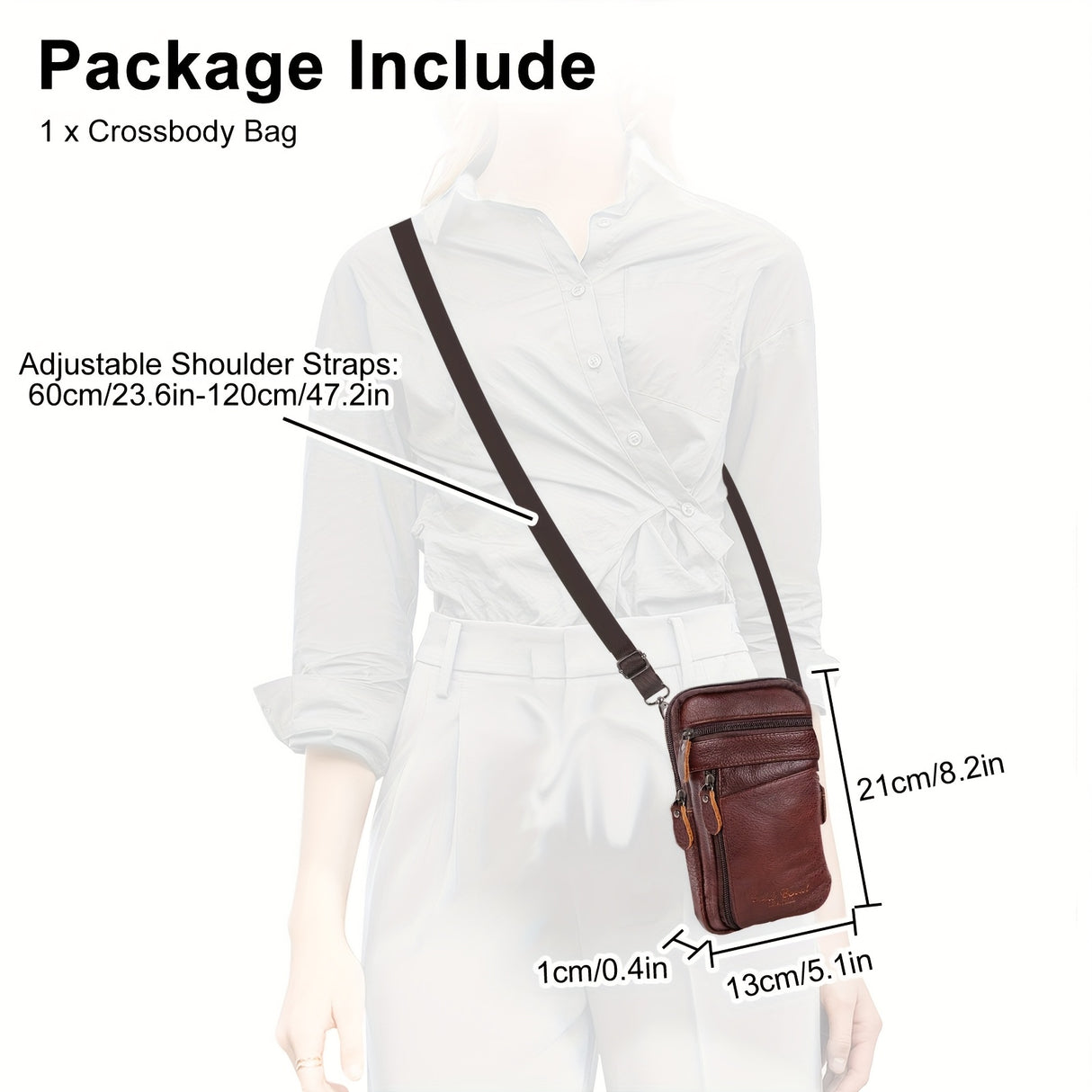 Premium PU Leather Crossbody & Belt Bag for Men and Women - Adjustable Strap, Multiple Zippered Pockets, Phone Holder, Durable Smooth Polyester Lining, Fits Smartphones Up to 6.9 Inches - Coffee Brown, Versatile Travel Pouch