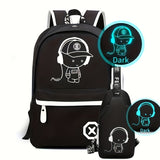 2pcs/ Set, Simple And Large Capacity Casual Travel Backpack School Bag Set, Cartoon Print Crossbody Bag Chest Bag