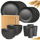 16pcs Unbreakable Wheat Straw Dinnerware Sets, Reusable Tableware Set, Lightweight Microwave Dishwasher Safe, Plates, Cups, Bowls For RV Camping Picnic Kitchen Dorm