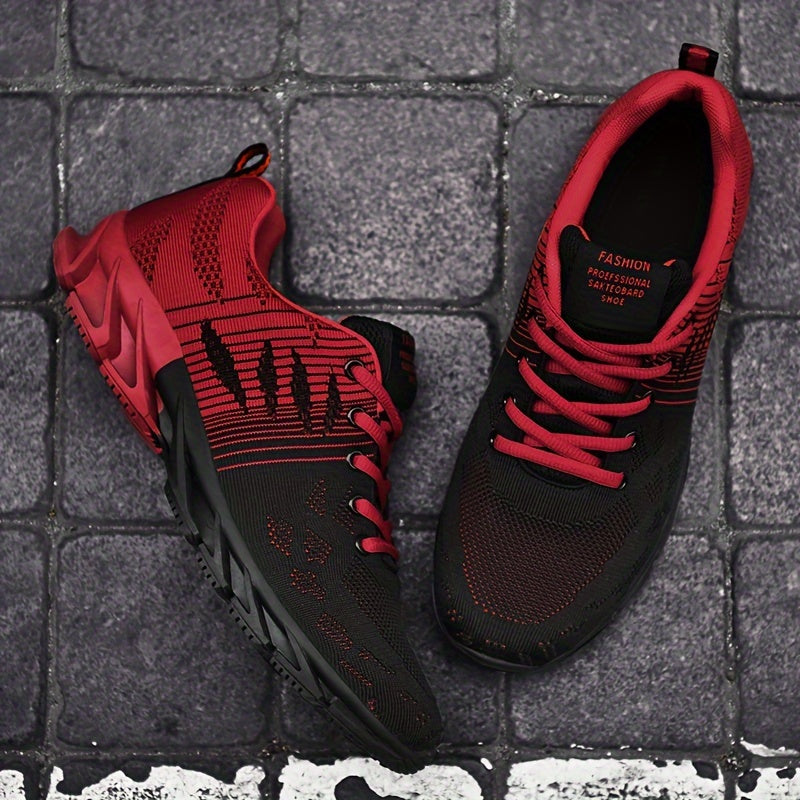 Men's Trendy Knitted Breathable Lightweight Shock-Absorbing Comfy Running Shoes, Spring And Summer