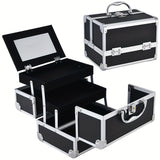 Professional Makeup Artist Travel Case - 6.7x6.7x9" Portable Cosmetic Organizer with Mirror, Brush Holder & Lockable Key - Ideal for Jewelry Storage & Bathroom Essentials