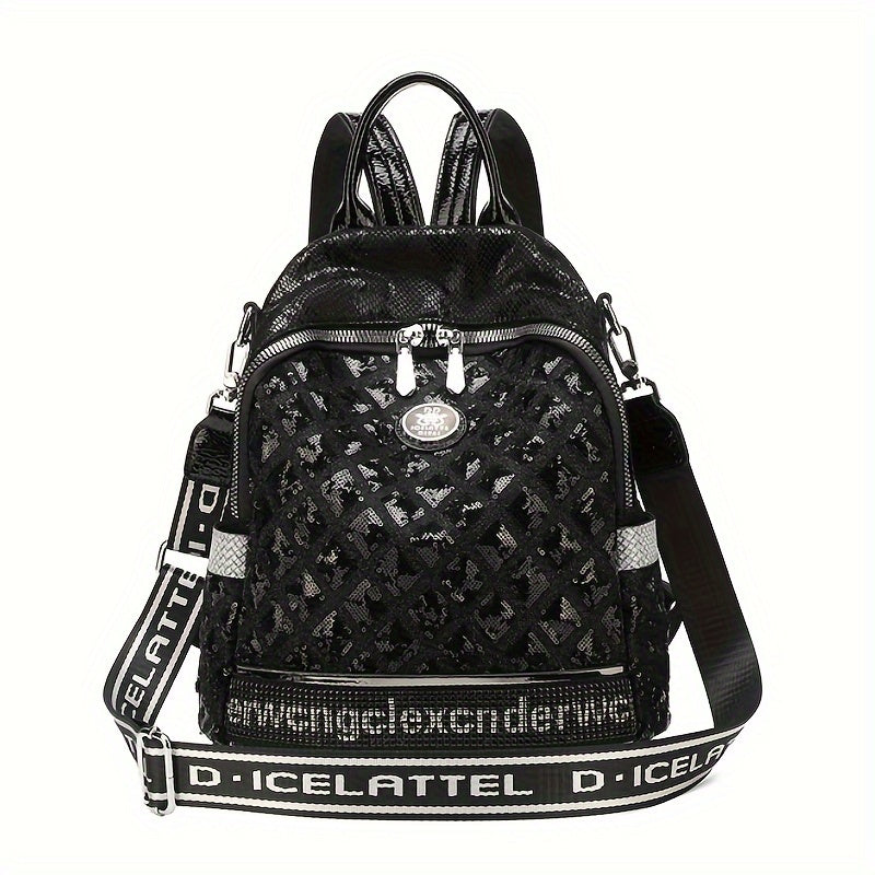 Fashion Sequin Women's Backpack - PU Leather, Large Capacity Casual Daypack with Adjustable Straps, Zip Closure, Polyester Lined, Solid Color, Guangzhou - Versatile Travel and School Bag