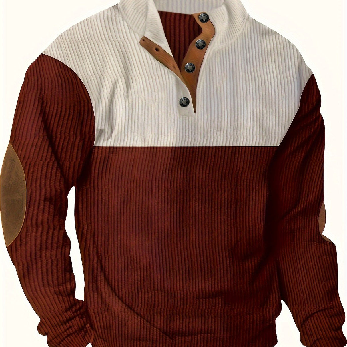 Retro Color Block Knitted Ribbed Sweater, Men's Casual Warm Mid Stretch Stand Collar Pullover Sweater For Men Fall Winter, Old Money Style