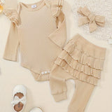 Baby Girl Clothes Newborn Romper Long Sleeve Infant Outfits 3pcs Ruffle Tops + Pants + Headband 0-18 Months, Infant Fall Wear | Bow Adorned Outfit | Soft Newborn Clothes, Newborn Girl Clothes, Perfect for Outdoor