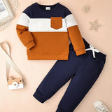 CETEPY Toddler Baby Boys Clothes Autumn Winter Outfits Color Block Long-sleeved Top + Trousers wIth Pockets Sets 12 Months-5 Years, for Outdoor