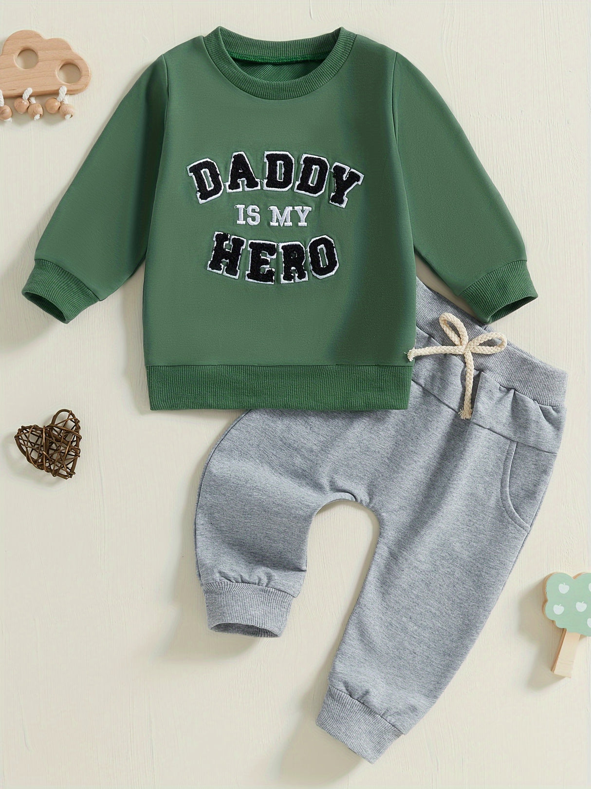 Toddler Boys Fall Outfits Letter Embroidery Long Sleeve Sweatshirts and Long Pants 2pcs Clothes Set